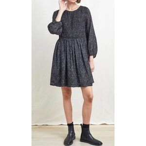 LUXE Women's Charcoal Black Voluminous Gathered Waist Balloon Sleeve Dress sz M